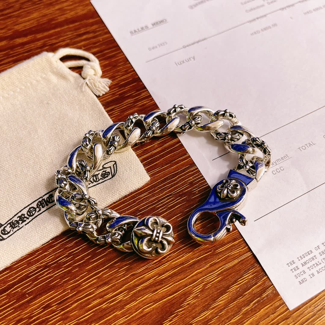 Chrome Hearts Silver Blue Enamel Bracelet